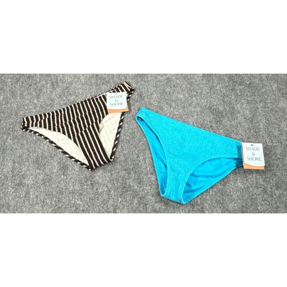 Womens 2PK Small Blue Black Striped Low Rise Cheeky Bikini‎ Bottoms NWT